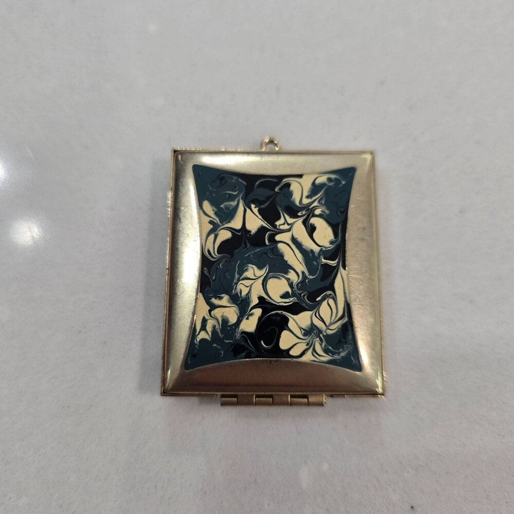 Vintage Gold Double Photo Locket Hinged Pendant With Marbled Enamel Interior